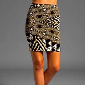 XS Extra Small BCBGMAXAZRIA Tribal Geometric Printed Britte Skirt Yellow Black
